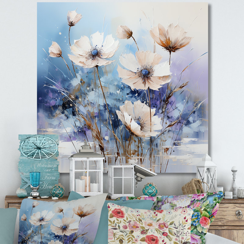«Blue Cornflowers Charm In Winter», reproduction sur toile, Cadre photo argenté, H 36 po x l 36 po
