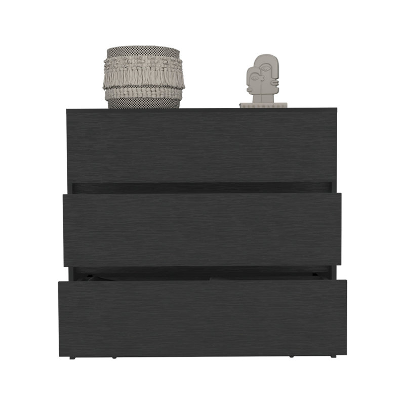 Commode Maldus, trois tiroirs, finition wengé noir, Noir