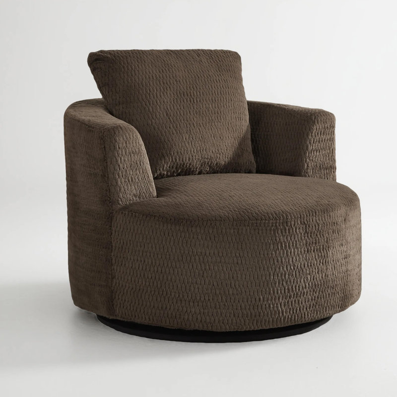 Compressible 360° Swivel Accent Chair,- Modern Comfort Seating for Living Room,Office,Apartment, Dark Brown Faux Fur