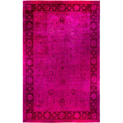 Tapis unique noué à la main Rachal - rose, 12 pi 2 po x 19 pi 3 po