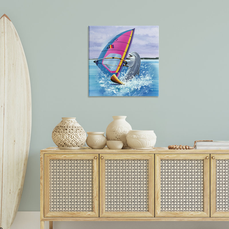 «Wind Surfer Dolphin», art mural sur toile par Art Brands, LLC., H 30 po x l 30 po