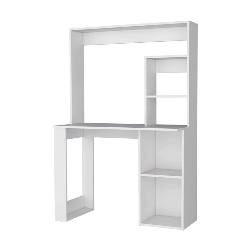 Bureau d'ordinateur avec huche et tablettes de rangement, Blanc