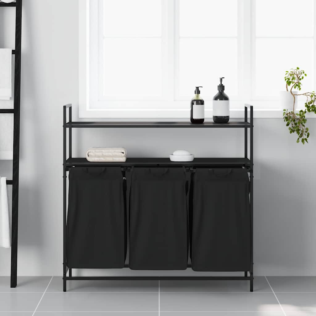 Vidaxl Laundry Basket 3 Compartments With Shelves Black