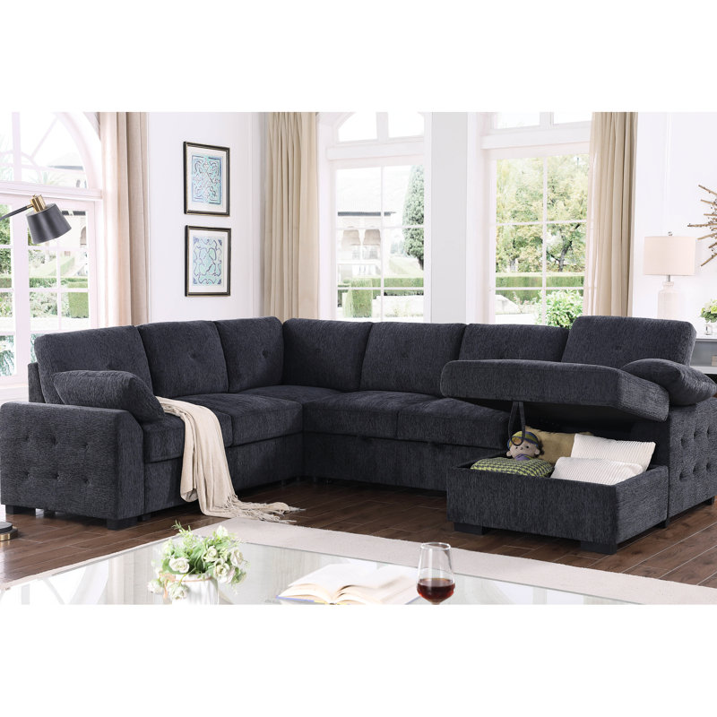 Canapé modulaire en L 5 po, Chenille grise foncée