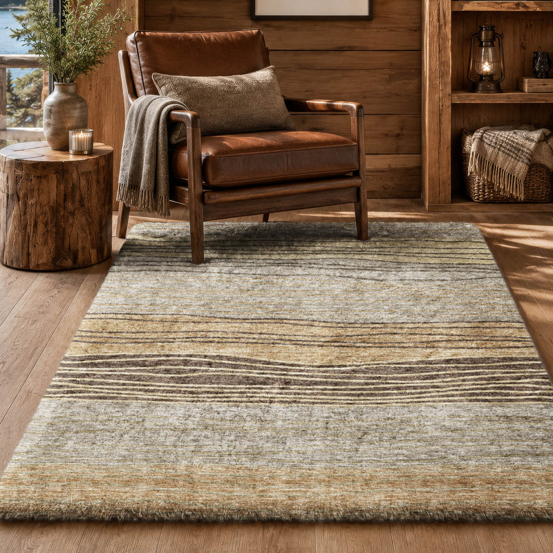 Tapis à rayures Dream Shag ADS735 lavable à la machine de qualité supérieure, Taupe, 3' x 5'