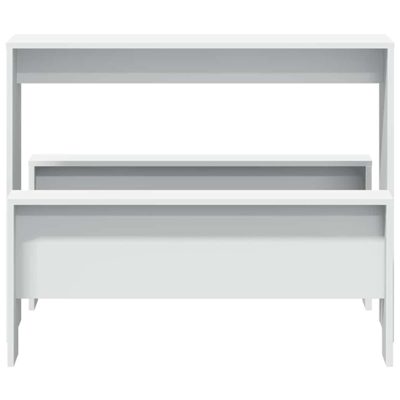 3 Piece Dining Table And Bench Set Engineered Wood, White