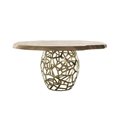 Janush Acacia Round Solid Wood Top Metal Base Dining Table