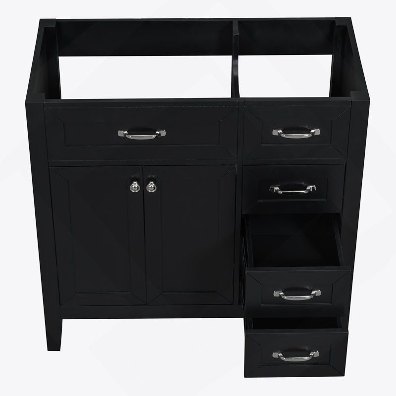 Meuble-lavabo 36 po sans lavabo, base d'armoire seulement, armoire de salle de bain, Noir
