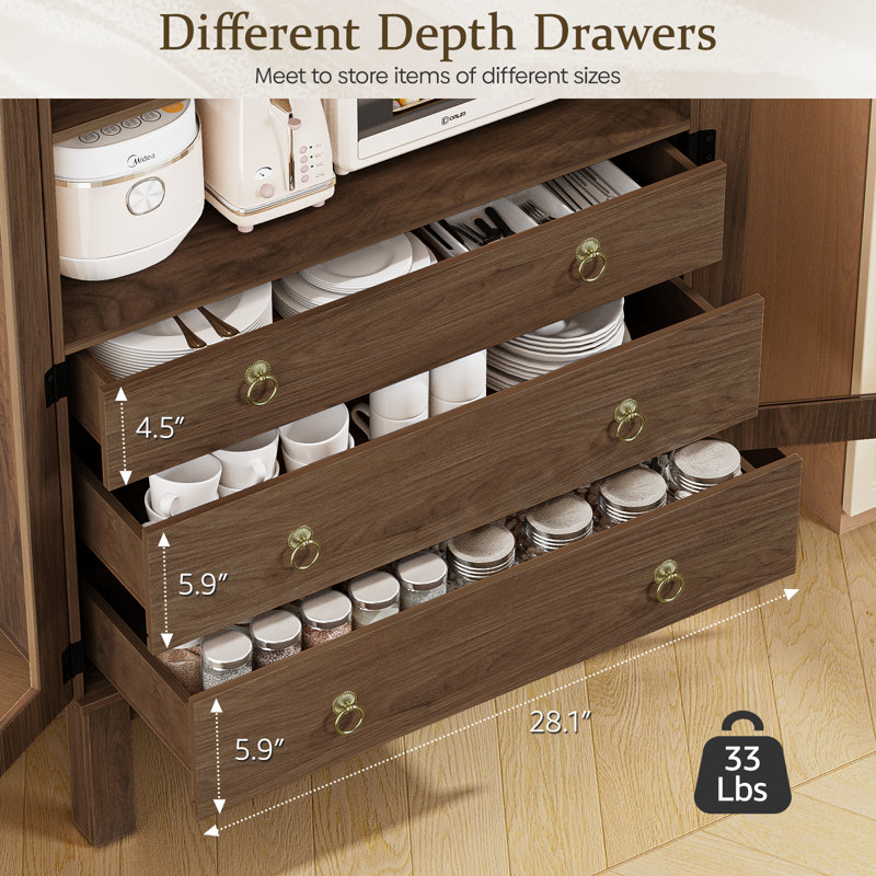 Arched acrylic storage cabinet - Double doors and three drawers (dark brown), Brown