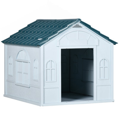 Pawhut Plastic Dog House, Water Resistant Puppy Shelter Indoor Outdoor With Door, Easy To Assemble, For Medium And Small Dogs