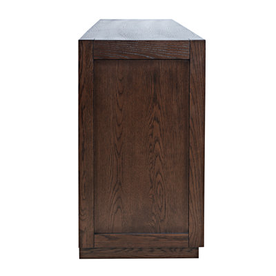 Console média contemporaine 60 po avec portes en verre trempé, tiroirs et tablettes réglables Kavia - chêne clair