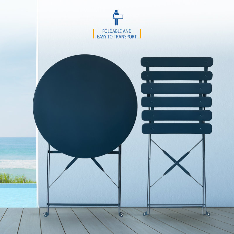 Kashayla 3-Piece Bistro Set with Foldable Table and Chairs, Blue
