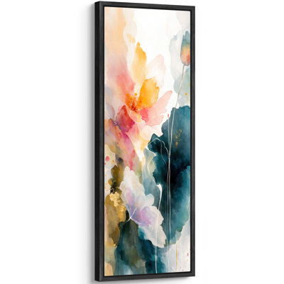 Colorful Abstract Floral Botanical Artwork Teal And Gold Modern Decor Extra Large Pictures Framed Canvas Print Wall Art