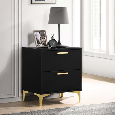 Table de chevet glamour noire et dorée - Esthétique de rangement moderne à 2 tiroirs