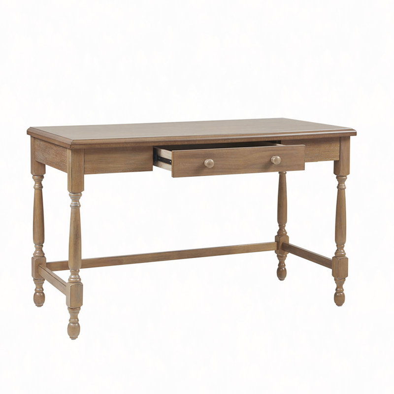 Bureau en bois massif avec 1 tiroir et pieds tournés