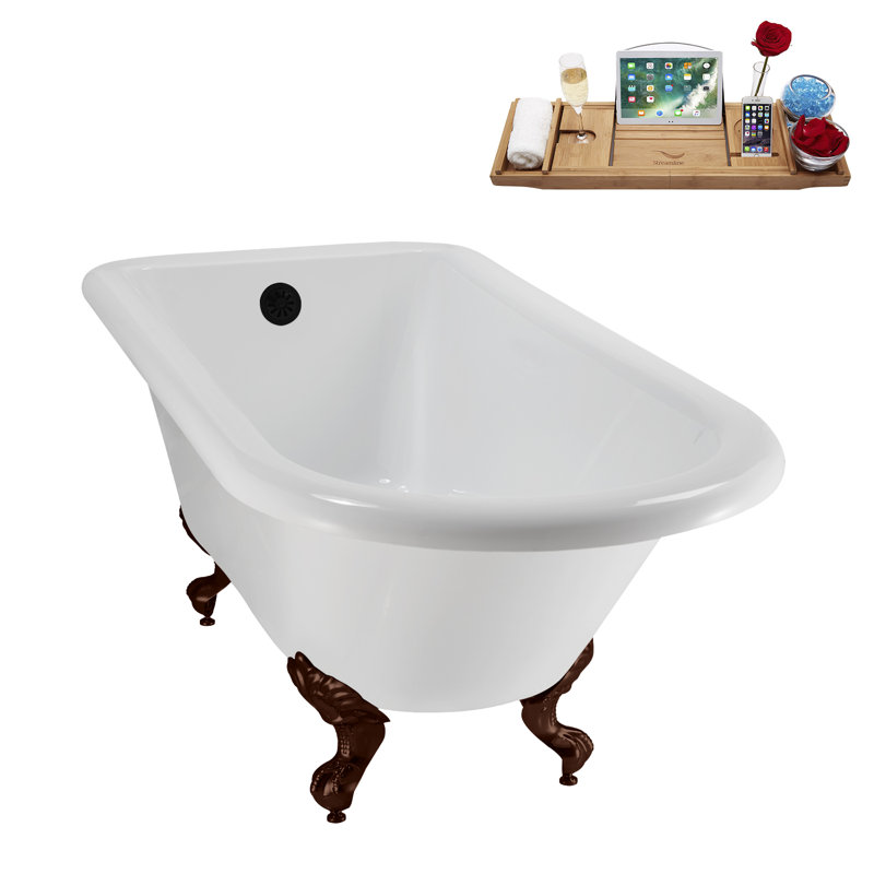 62" Streamline Clawfoot Tub,Tray,Drain, Clawfeet, Oil Bronze, Matte Black