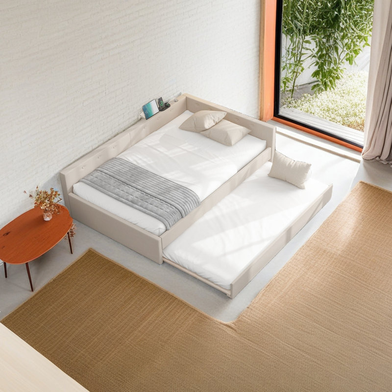Upholstered Platform Bed With USB, Full / Double