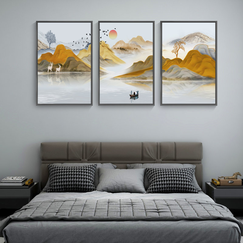 Mountain Mountain, art mural encadré en aluminium - ensemble de 3 reproductions sur toile, H 16,3 po x l 36,3 po x P 1,65 po
