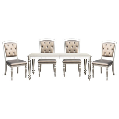 Glamourous Rectangular Dining Table With Silver Finish And Mirrored Trim For 6 Seats Mirror Wood