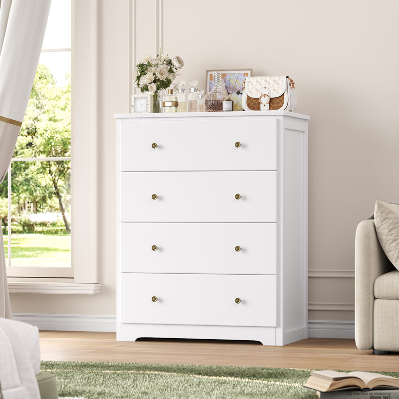 Naewe 29" W Modern 4 Drawer Dresser, Drawer Chest, Wooden Storage Dresser, White