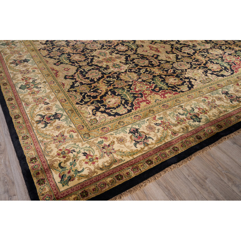 Hand-Knotted Black Wool Medallion 10' x 14' Area Rug