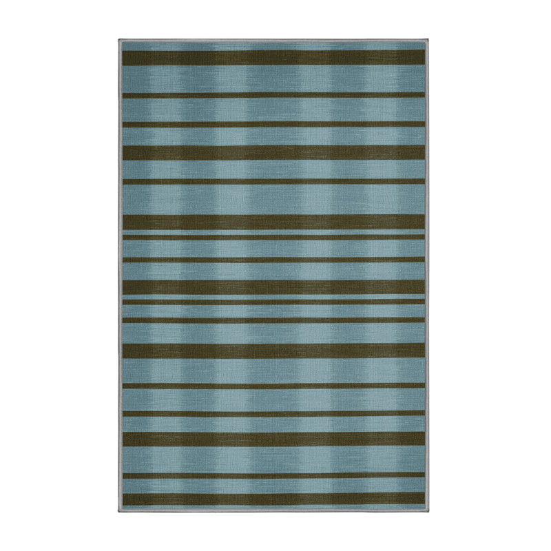 Tapis gris à rayures horizontales lavable à la machine, Rectangle 6 pi x 9 pi