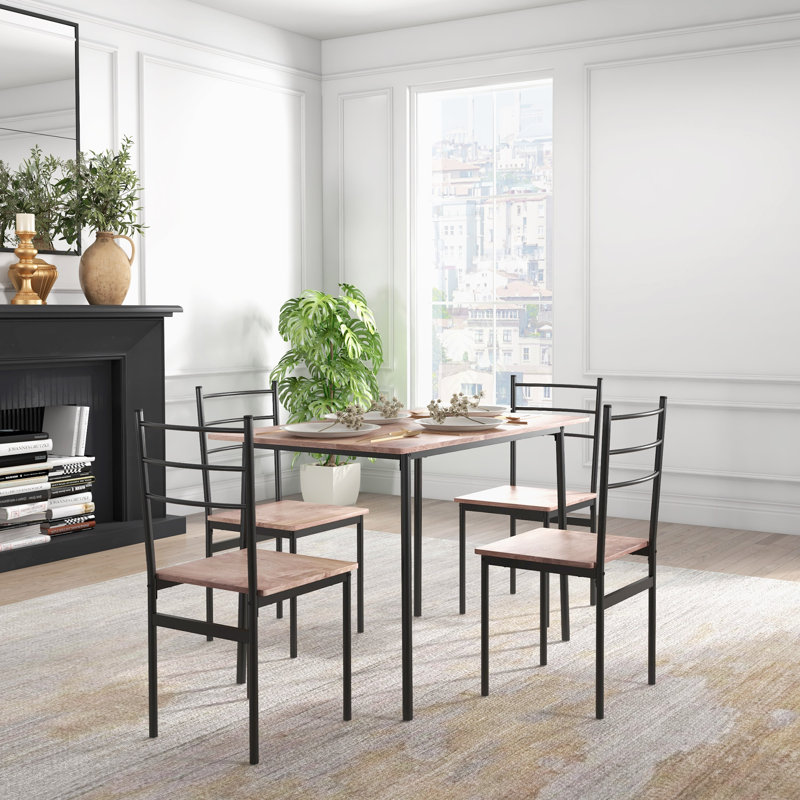 Pittsford 4 - Person Dining Set, Brown/Brown/Black