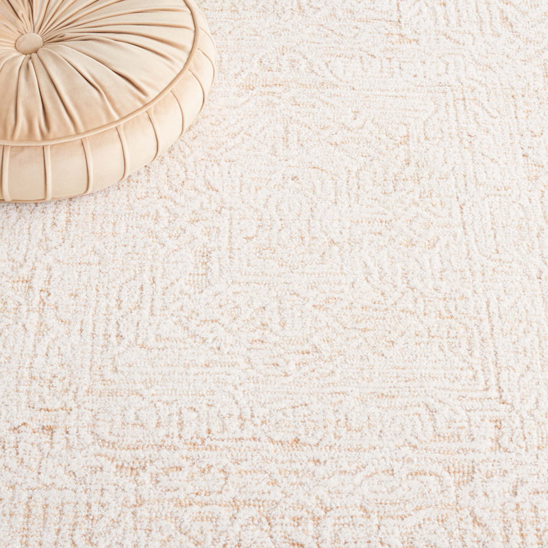 Houde Hand Tufted Wool Cotton with Latex Geometric Rug in Gold/Ivory, Rectangle 9' x 12'