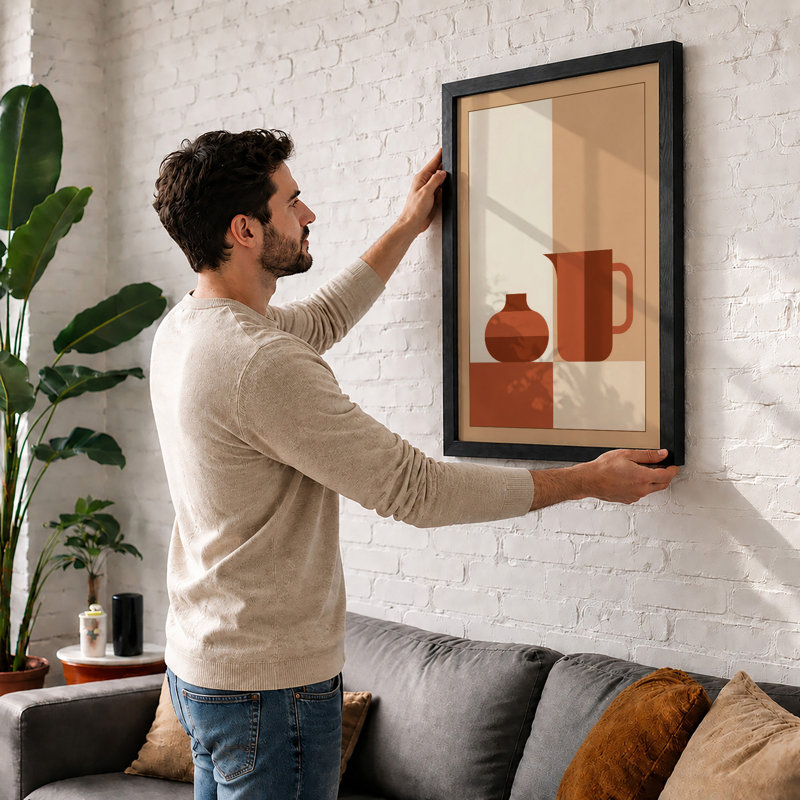 Ceramic Vessels Mid-Century - Framed Print, A2 - 59.4 x 42.0 cm, Walnut