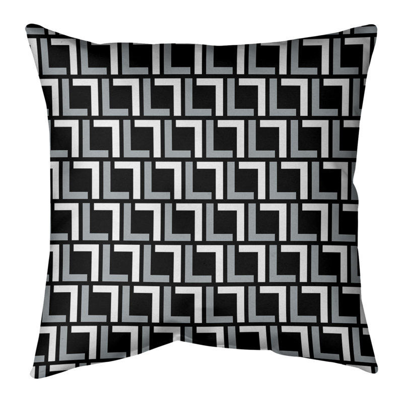 Housse de coussin Oakland, Noir / Blanc / Gris, Faux lin, 26 po x 26 po
