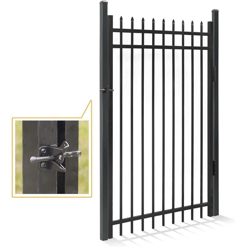 6 ft. Black Metal Garden Security Fence Gate