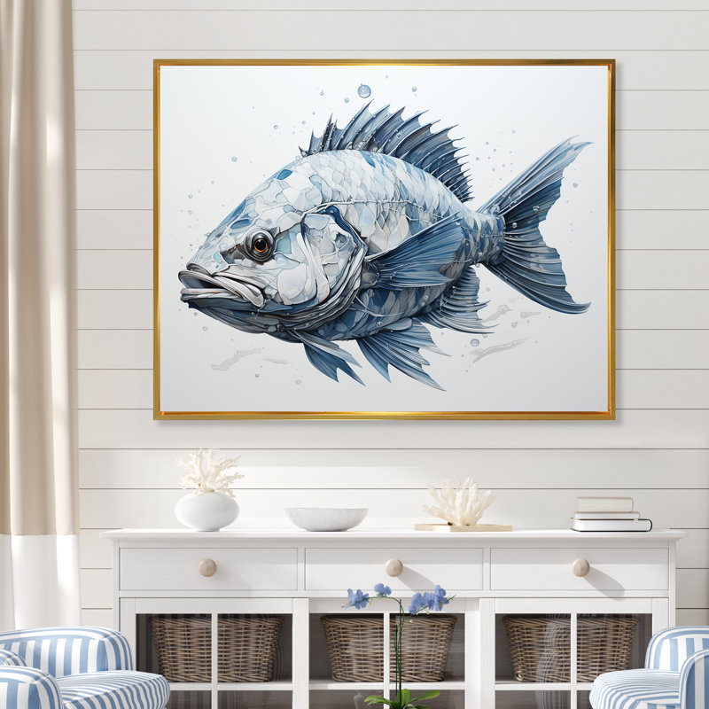 " Fish In The Deep Blue I ", Gold Floater Framed, 30" H x 40" W x 1.5" D