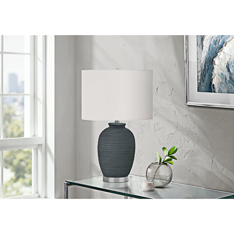 Élégante lampe de table en céramique bleue avec interrupteur à 3 voies réglable et abat-jour ivoire doux