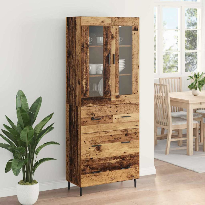  Highboard 2 Pcs Artisan Oak Engineered Wood And Glass, Old Wood