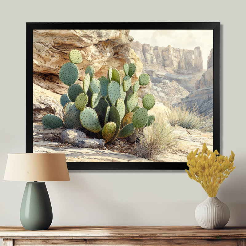Marila Arizona Cactus At The Canyons Edge II - cactus, art mural sur toile, H 30 po x l 40 po, Cadre simple, Noir