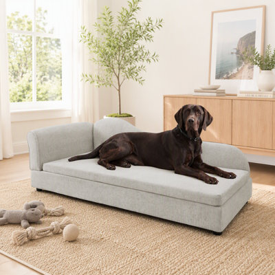 Canapé surdimensionné pour animaux de compagnie pour chiens de taille moyenne / grande - Dossier moderne à vagues irrégulières, accoudoir simple, tissu en lin respirant de qualité supérieure, coussin moelleux et pieds en plastique bas