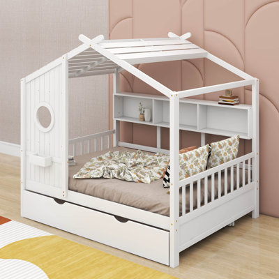 Lit double en bois avec lit gigogne, conception moderne pour enfants avec tablette de rangement