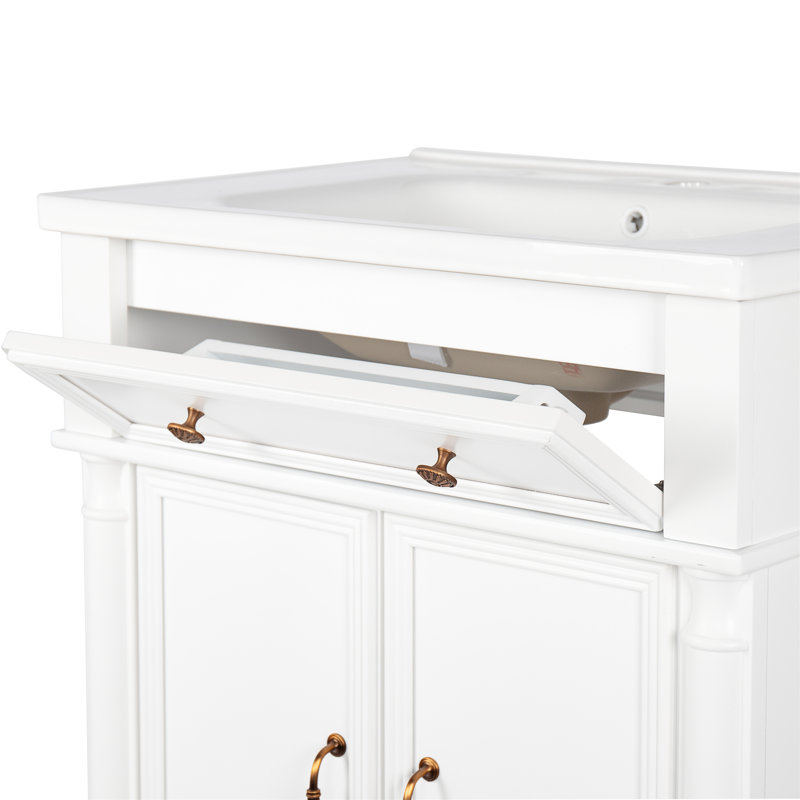 Lavabo de salle de bain 27,8 "Mid-Century avec base romaine, Blanc
