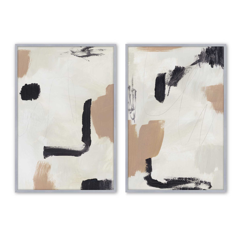 16 "x 12" encre et terre, ensemble de 2 impressions dans un cadre, Chrome poli, H 11,25 po x l 9,25 po