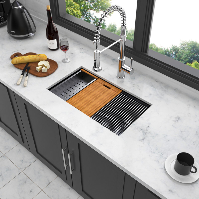Gunmetal Black, Workstation Kitchen Sink, 16 Gauge T304 Nano, Condensation - Smooth Surface For Easy Cleaning