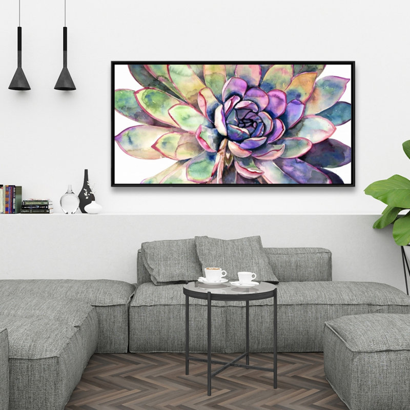 Reproduction de plantes grasses multicolores sur toile