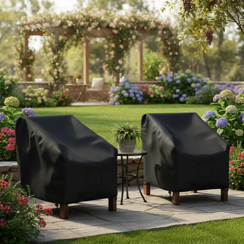 Ensemble de 2 housses de patio noires imperméables (l 36 po x P 34 po x H 32 po)