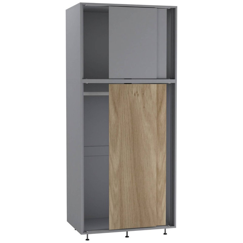 4 Door Solid Wood Wardrobe, Grey/Oak