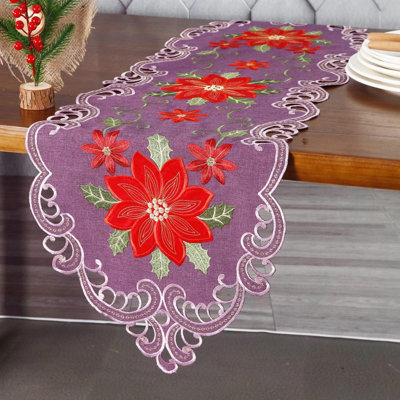 Christmas Holiday Table Runner For Farmhouse Parties Embroidered Red Christmas Flower Dresser Scarves Xmas Home Kitchen Dinner Table Decoration