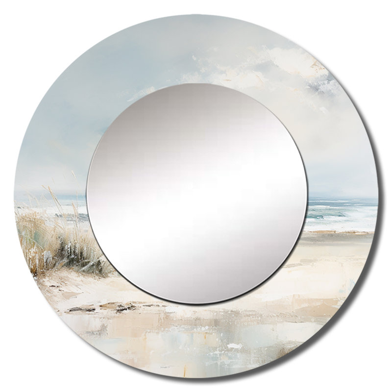 Coastal Ocean Charm In Winter II - miroir d'océan, miroir mural rond beige, impression d'art en métal, 36 po x 36 po