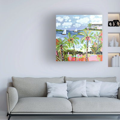 Wrapped Canvas Wall Art - Karen Fields  'Palm Trees in Bright Sun I' Wall Art for Living Room, Bedroom, or Office Décor  - 24x24