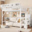 Lit mezzanine simple en métal de taille XL avec escalier, tablettes de rangement et garde-robe intégrée pour enfants et adolescents, blanc-181908030
