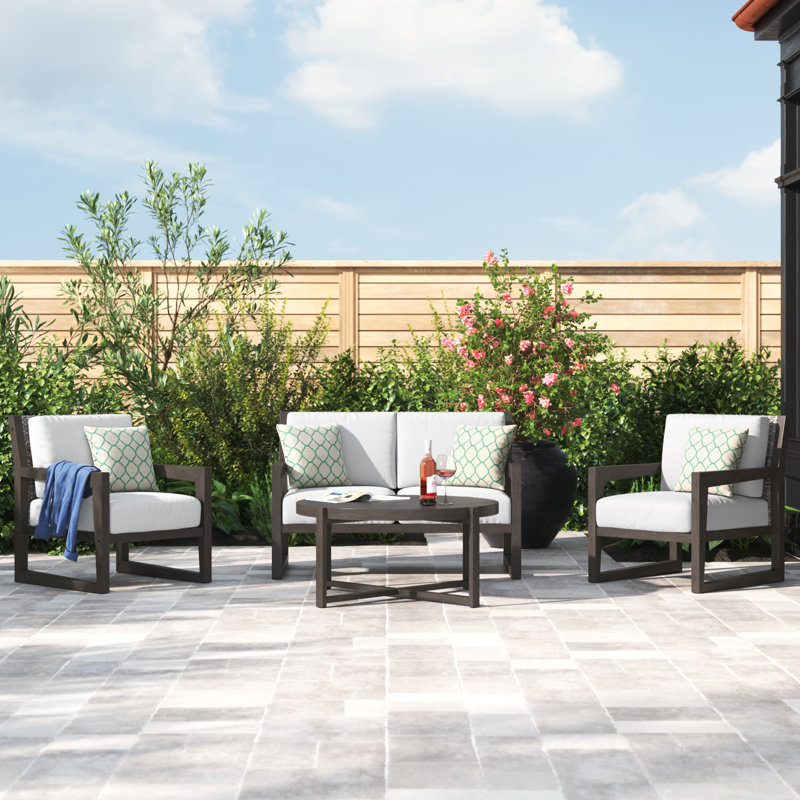 Acacia 4 - Person Patio Conversation Sets with Cushions, Light Brown, Light Gray