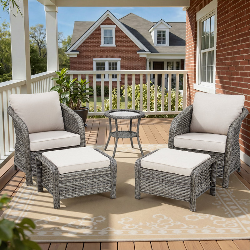 Ensemble de chaises de patio à dossier enveloppant en osier 5 pièces avec repose-pieds et table d'appoint Arcola