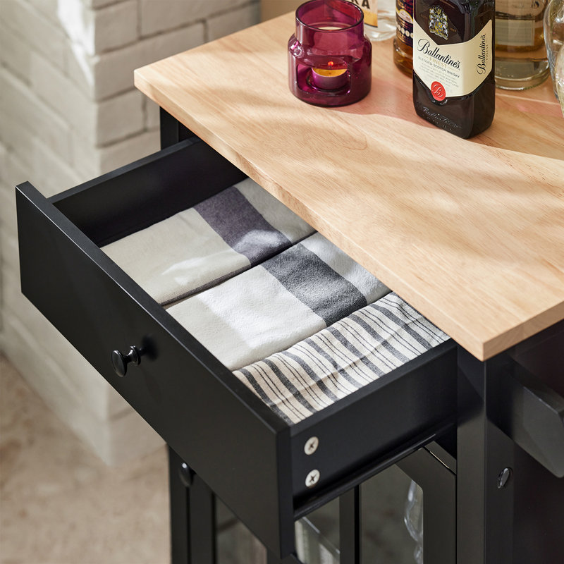Kugler Solid Wood Top Kitchen Cart, Black